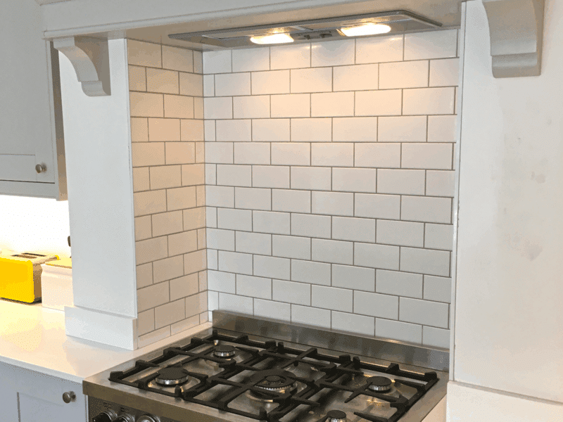 flat gloss white 150x75mm brick tiles kitchen