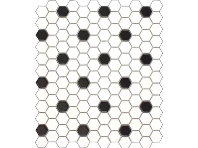 hexagon mosaic black and white for walls and floors on mesh sheet