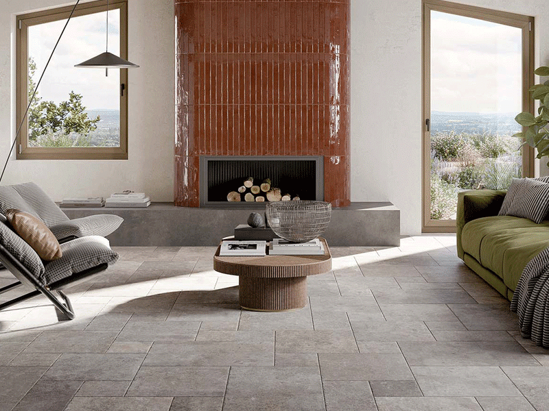 Porcelain modular pattern floor tiles for kitchens, bathrooms and conservatories.