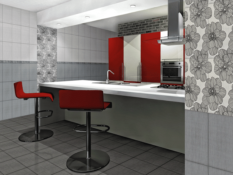 Grey ceramic wall tiles for kitchens and bathrooms 250x400mm