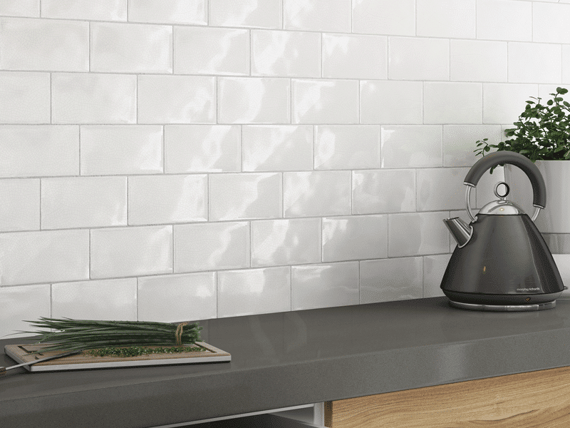 crackle glaze white 150x75mm splashback area