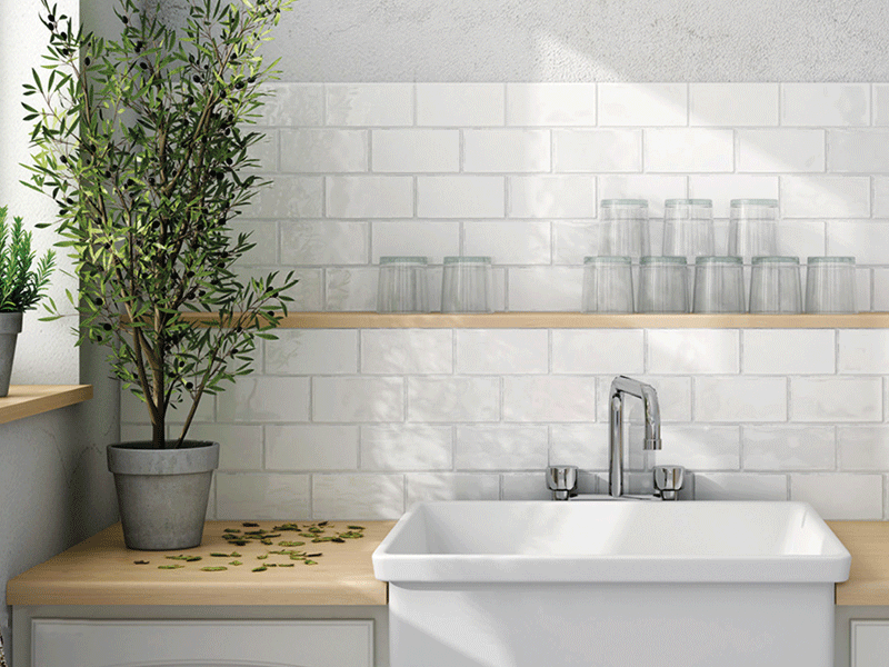 crackle glaze white 150x75mm sink area