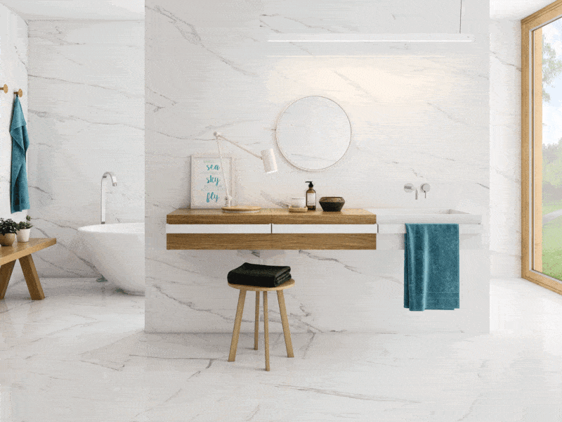 marble effect porcelain wall and floor tiles in large format sizes
