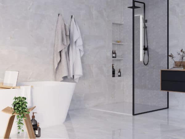 Polished natural stone effect porcelain wall and floor tile