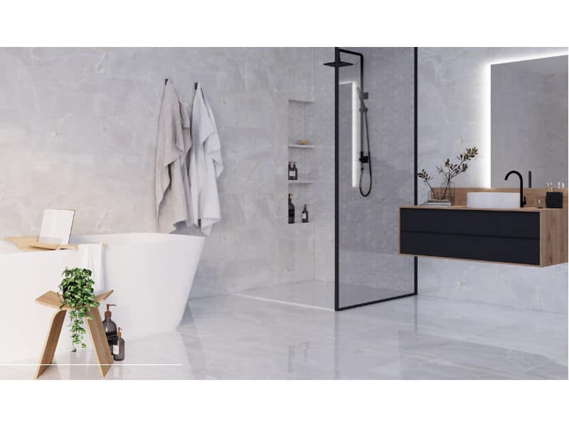 Polished natural stone effect porcelain wall and floor tile