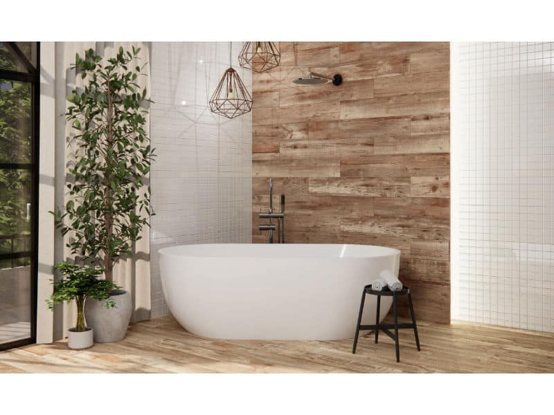 Wood effect porcelain wall and floor tile, printed plank on the tile