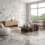 Marble effect porcelain tiles with many different faces in matt and gloss