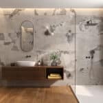 Marble effect porcelain tiles with many different faces in matt and gloss