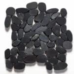 Pebble black natural stone mosaic on mesh sheet