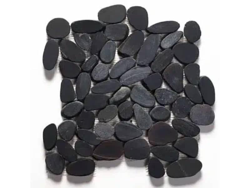 Pebble black natural stone mosaic on mesh sheet