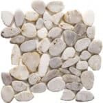 Pebble white natural stone mosaic on mesh sheet