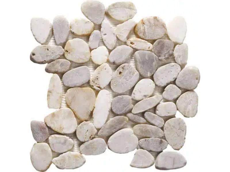 Pebble white natural stone mosaic on mesh sheet