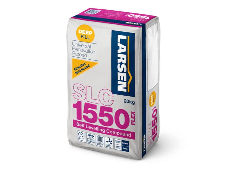 Larsen self levelling compound in a 20kg pack. Fibre reinforced suitable for deep filling