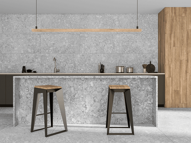 Porcelain concrete effect wall and floor tiles. Large format for kitchens and bathrooms