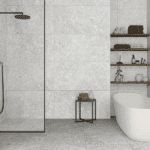 Porcelain concrete effect wall and floor tiles. Large format for kitchens and bathrooms