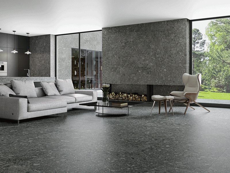Porcelain concrete effect wall and floor tiles. Large format for kitchens and bathrooms