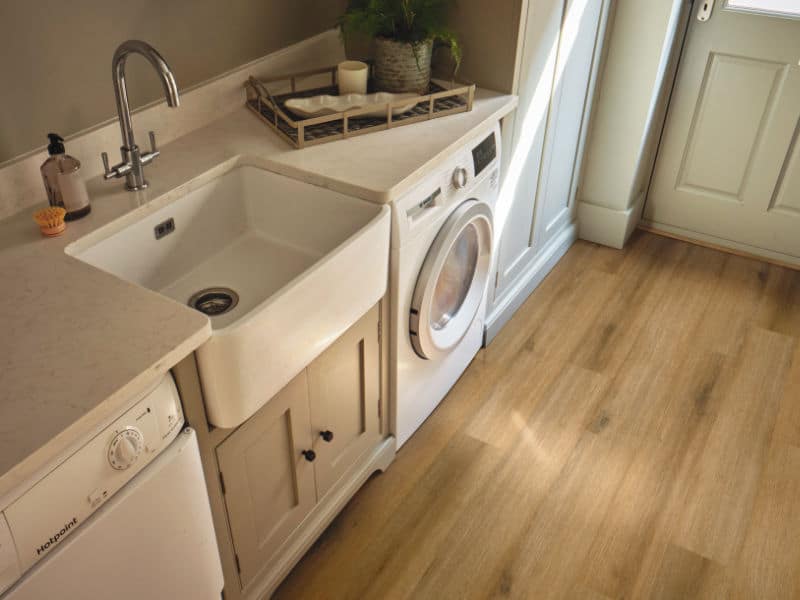 Rigid vinyl floor planks by Karndean in a room setting