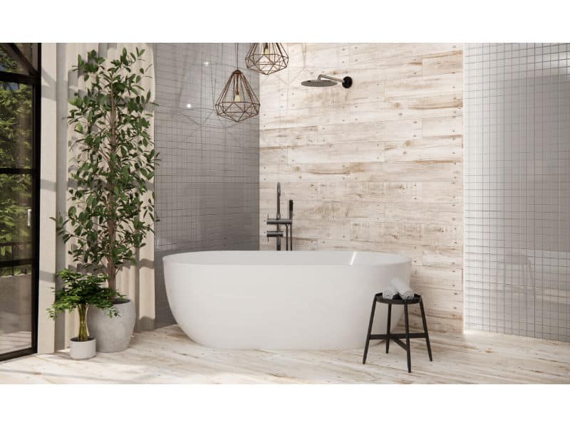 Wood effect porcelain wall and floor tile, printed plank on the tile