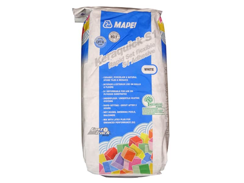 Rapid set White tile adhesive for ceramic, porcelain and natural stone tiles