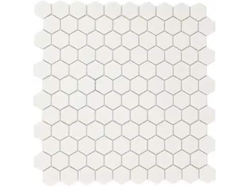 hexagon mosaic white for walls and floors on mesh sheet